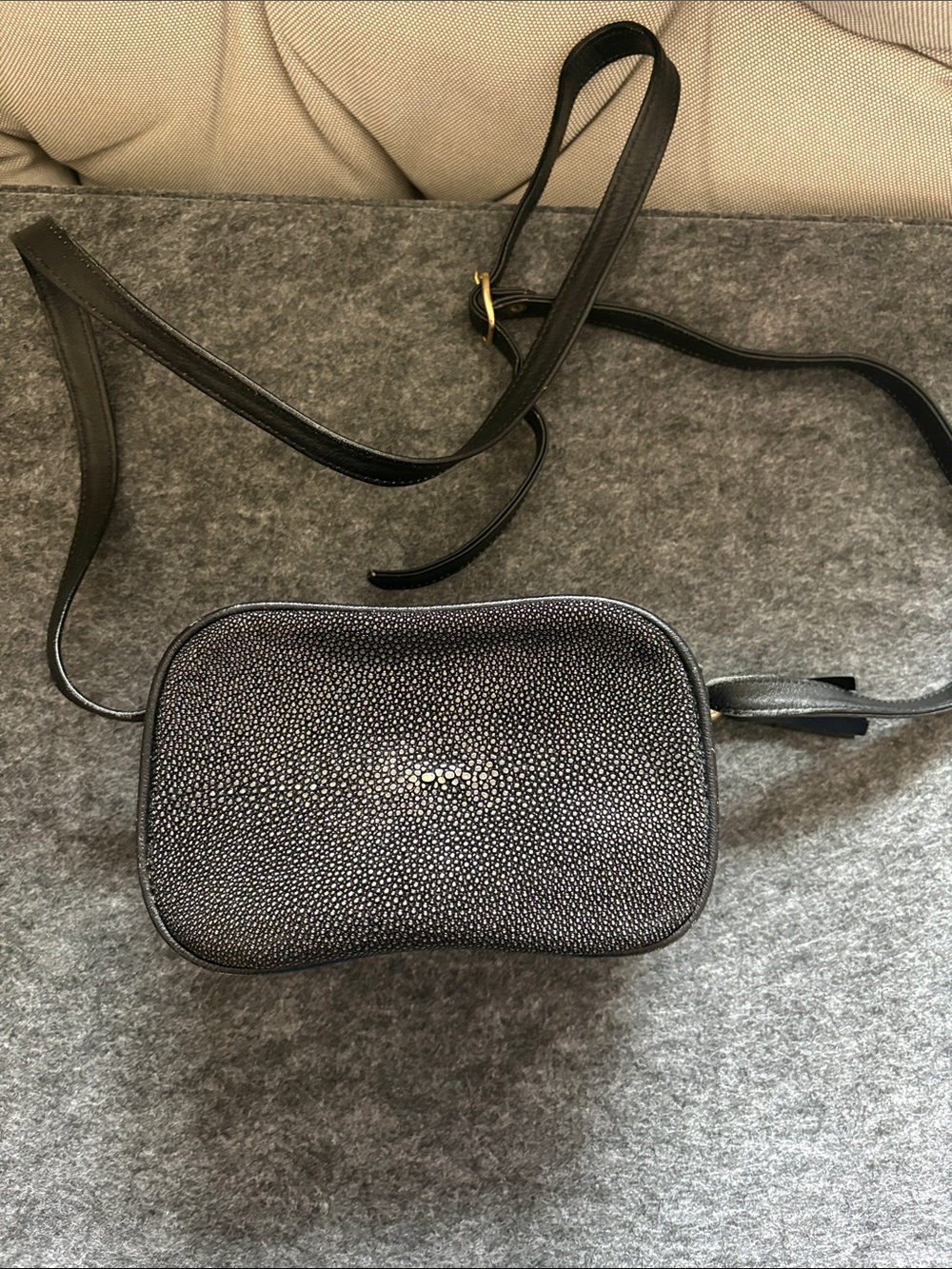 Black Stingray Textured Crossbody Bag - leather Women’s Bag
